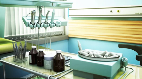 Specjalne wyposażenie gabinetu dentystycznego z bliska 3d rende — Zdjęcie stockowe