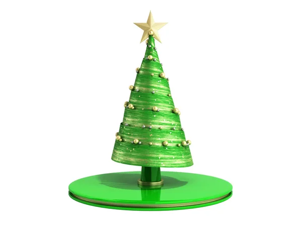 Jeden nowy rok dekoracyjne zielone choinki 3d renderowania na whi — Zdjęcie stockowe