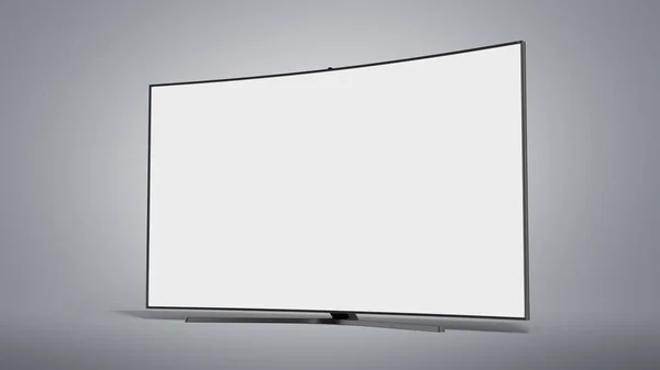 Curved empty screen fuhd tv 3d render on grey gradient — Stock Photo, Image