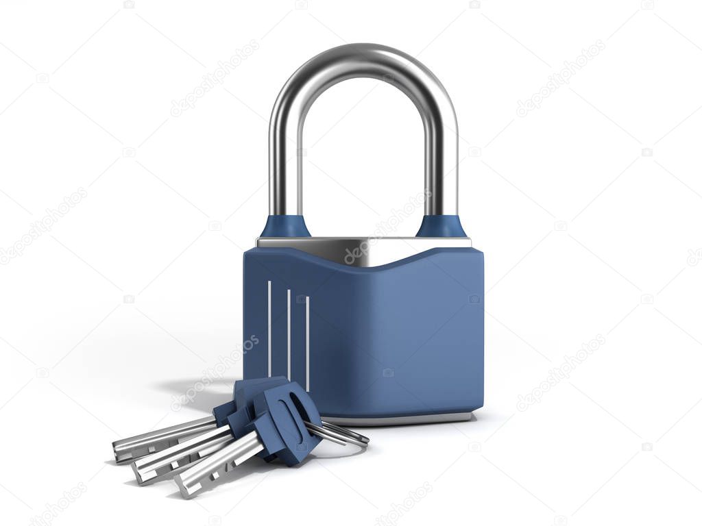 steel clasic lock with keys 3d render on white