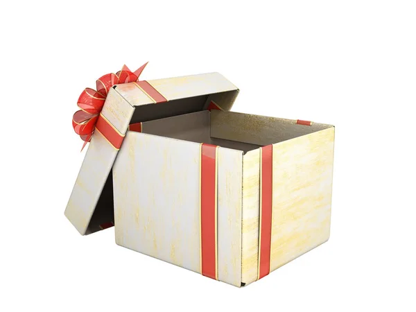 Ανοίξτε άδειο το νέο έτος Κουτί δώρων 3d καθιστούν σε λευκό δεν σκιά — Φωτογραφία Αρχείου