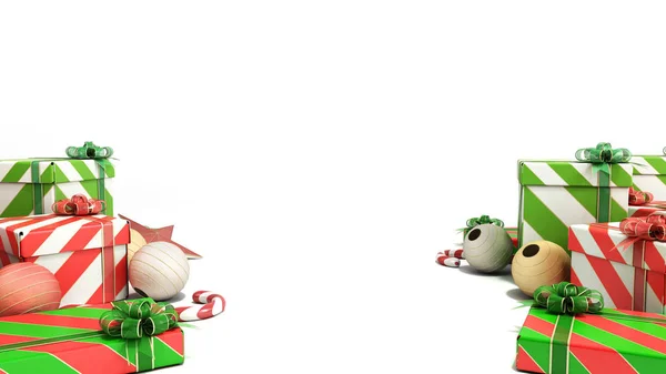 Caixas de presente de Natal e acessórios no fundo flor com — Fotografia de Stock