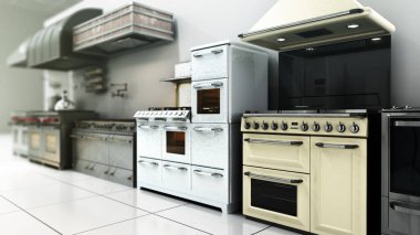 Süpermarketteki mutfak aletleri 3D görüntüleme