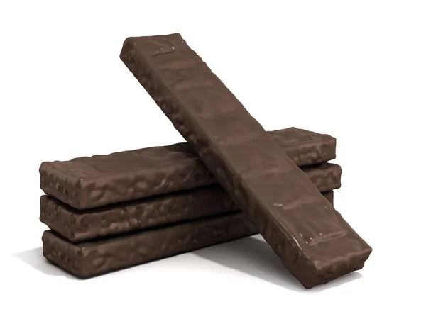 Quatre biscuits gaufrettes en forme de rectangle en glaçage au chocolat rendu 3d — Photo