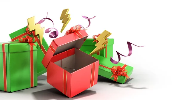 Aprire scatole regalo di Natale e accessori di sfondo 3d render o — Foto Stock