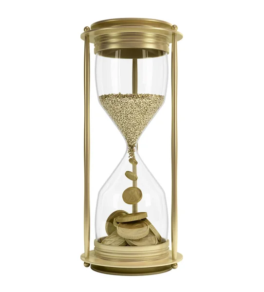 Time is money concept golden hourglass 3d render on white no sha — Stock Photo, Image