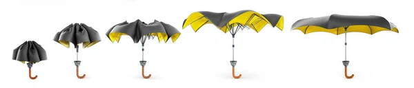 Дві тонкі парасольки колаж 3d візуалізації на білому — стокове фото