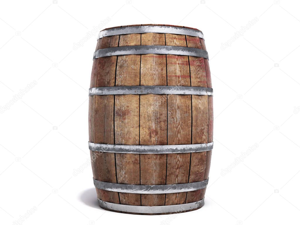 Wooden barrel isolated on white background 3d illustration