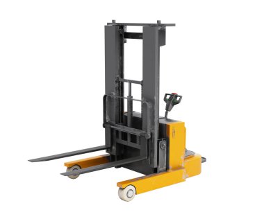 Forklift yüklenicisi beyaz arkaplanda 3d görüntüleme özelliği yok