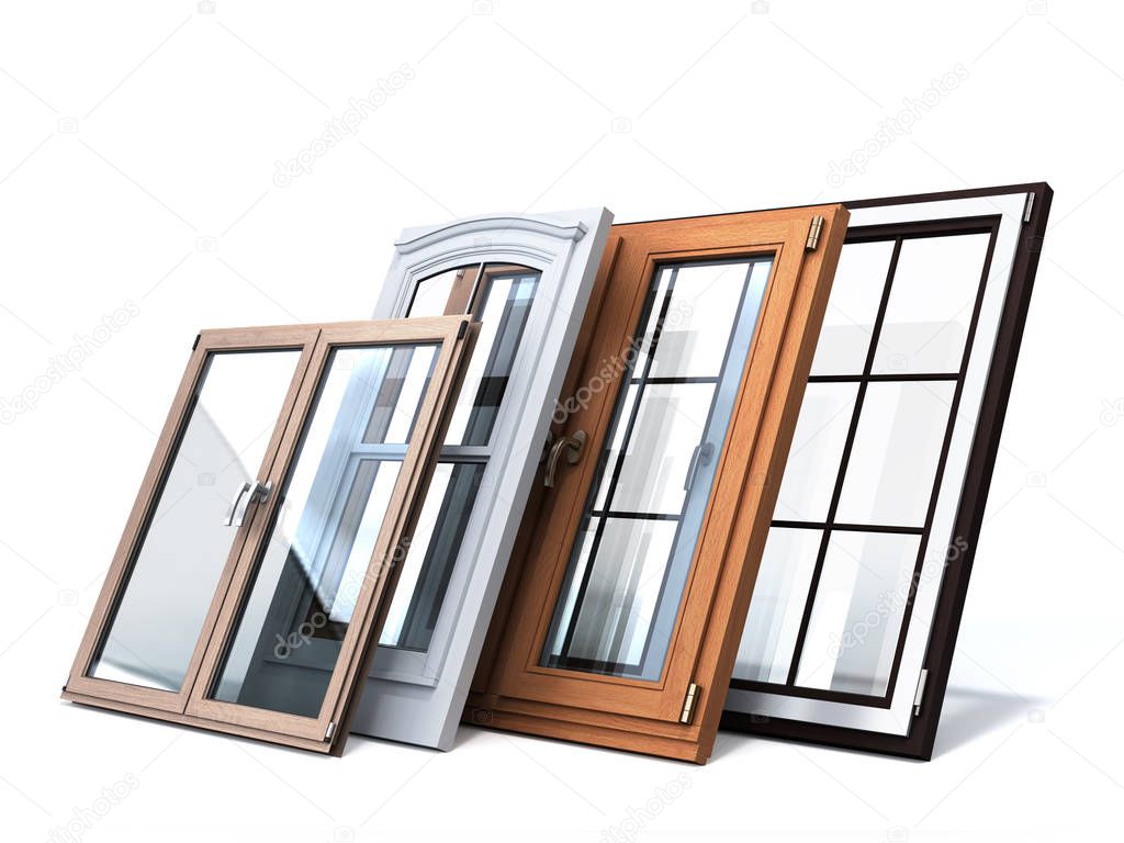 Different tipes of window sale promotion background 3d render on