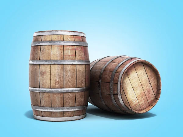 Barriles de madera para vino o wiskey 3d ilustración en azul gradie — Foto de Stock