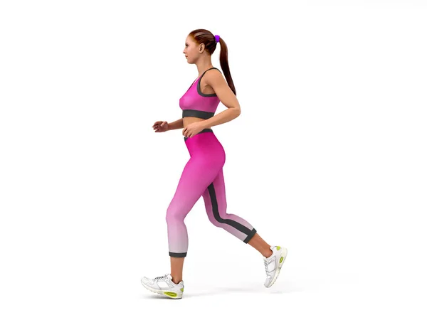 Dayly fitness concept girl runs 3d render on white — Stock Photo, Image