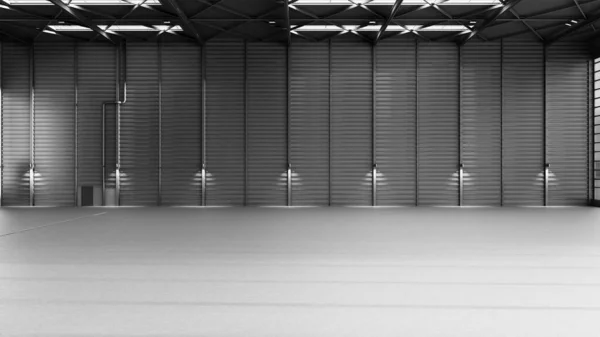 Gudang pengiriman dinding Hangar kosong 3d render background — Stok Foto