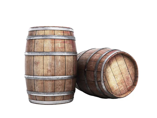 Wooden barrels for wine or wiskey 3d illustration on white no sh — 스톡 사진