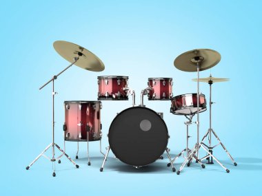 musical instrument drum set 3d render on a blue gradient backgro