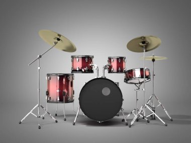 müzik enstrümanı bateri seti Gri bir gradyan arkaplan üzerine 3d yorumlama