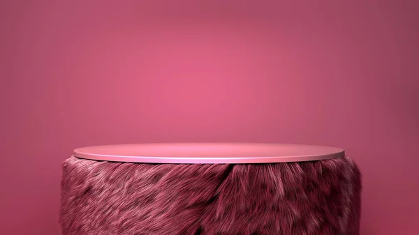 Roze Sokkel Voor Productpresentatie Met Rode Wolwanden Render Image — Stockfoto