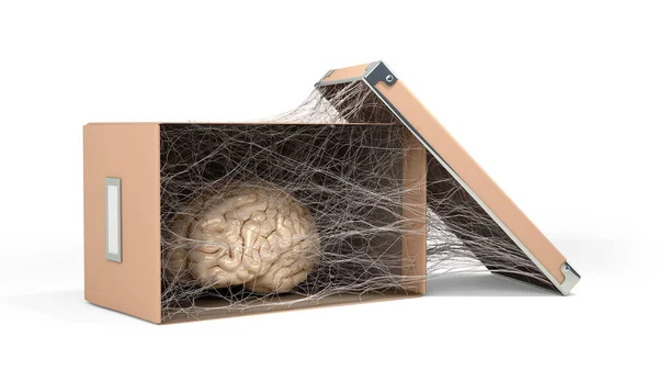 Koncepcja Porzuconego Umysłu Lub Degradacji Mózgu Pudełku Tekturowym Pokryta Jest — Zdjęcie stockowe
