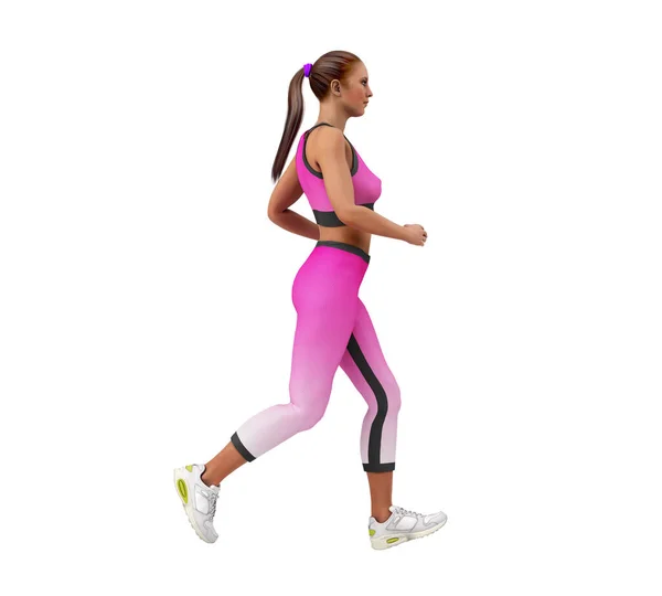 Dayly Fitness Conceito Menina Corre Renderizar Branco Sem Sombra — Fotografia de Stock
