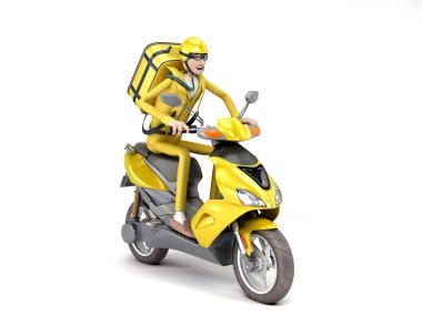 fast delivery concept the courier on a motorcycle with thermal backpack 3d render on white  clipart