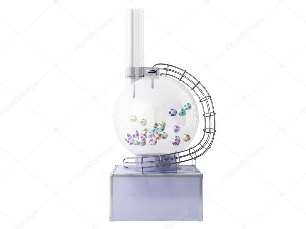 Máquina de lotería con bolas de lotería dentro de Lotto bingo juego