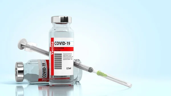 Moderní Koncept Ampulové Vakcíny Koronaviru Injekční Stříkačkou Podání Modrém Gradientu — Stock fotografie
