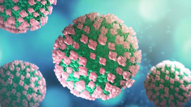 Coronavirus mikroskobik görünümü süzülen grip virüsü hücreleri 3d oluşturan arkaplan