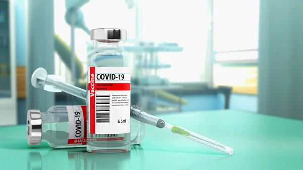 Moderní Koncept Ampulové Vakcíny Koronaviru Injekční Stříkačkou Podání Nemocnici — Stock fotografie