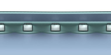 Tam küresel 360 'a 180 derece dikdörtgen olmayan panorama eşit uzaklıktaki projeksiyon panoramasında, 4 numaralı iç galeri odası, 3 boyutlu ışıklandırma ile donatılmış.