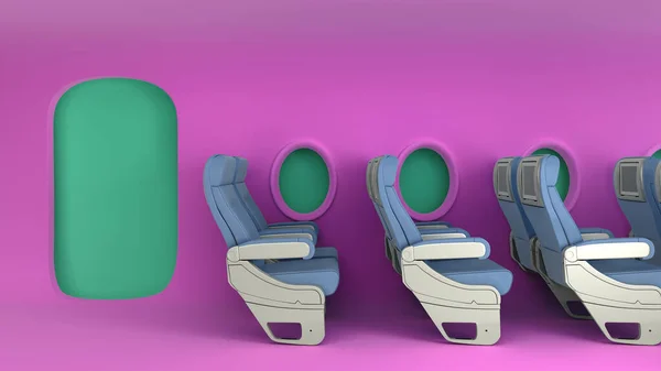 Simple Airplane Travel Concept Empty Passenger Seats Minimalistic Color Airplane — Stock Photo, Image