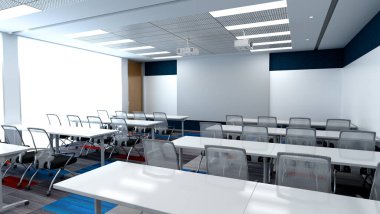 okuldaki modern boş sınıf 3D görüntü oluşturur