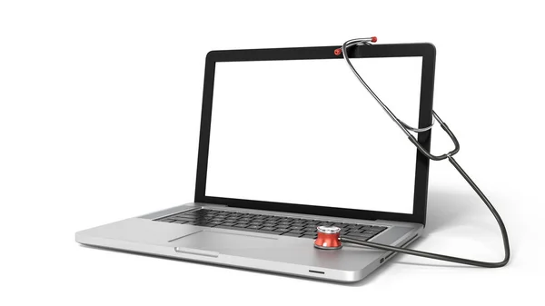 Современная Концепция Онлайновой Медицинской Помощи Ноутбук Телефон Белым Экраном Рендеринга — стоковое фото
