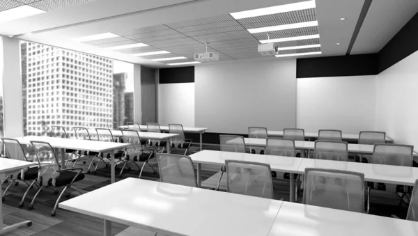 学校现代空旷的教室3D渲染形象 — 图库照片