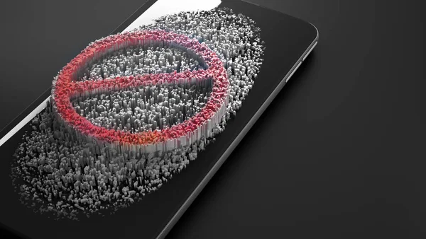 Farbverbotsschild Auf Smartphone Bildschirm Mobiles Hacking System Verletzung Virus Rendern — Stockfoto