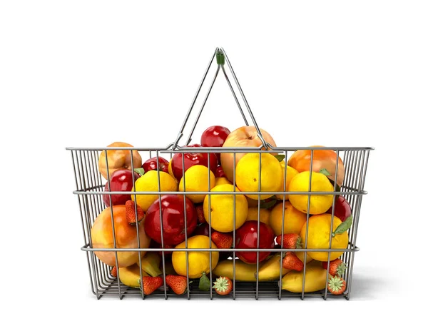 Košík Ovocem Koncept Prodeje Čerstvých Potravin Rendering Bílém — Stock fotografie