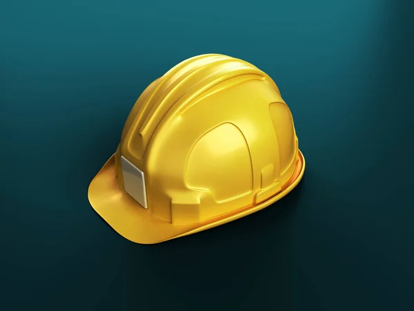 Yellow Helmet Dark Blue Background Simple Construction Presentation Consept Render — Stock Photo, Image