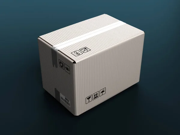 Caja Entrega Cartón Blanco Transparente Render Sobre Fondo Azul Darck —  Fotos de Stock