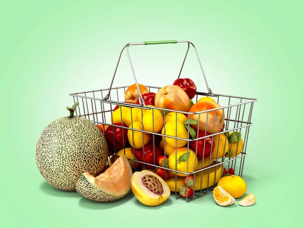 Cesta Supermercado Com Frutas Conceito Venda Alimentos Frescos Renderizar Imagem — Fotografia de Stock