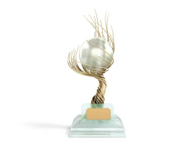 Modern konsept altın örgülü ağaç kadehini beyaz üzerine inci 3D renkle ödüllendirdi.