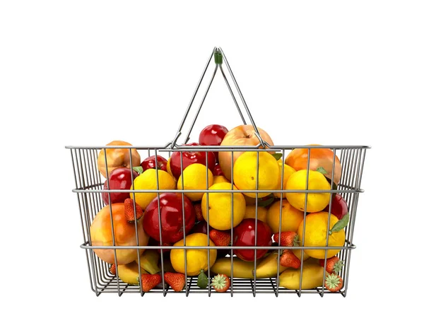 Panier Épicerie Avec Fruits Concept Vente Aliments Frais Rendu Sur — Photo