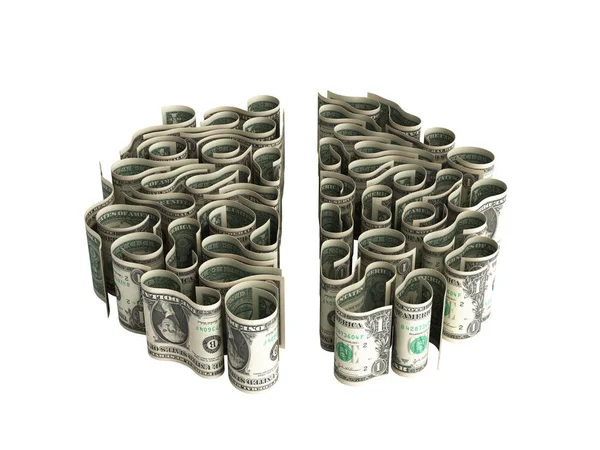 Notas Dólar Estabelecidas Sob Forma Convoluções Conceito Cérebro Monetização Conhecimento — Fotografia de Stock