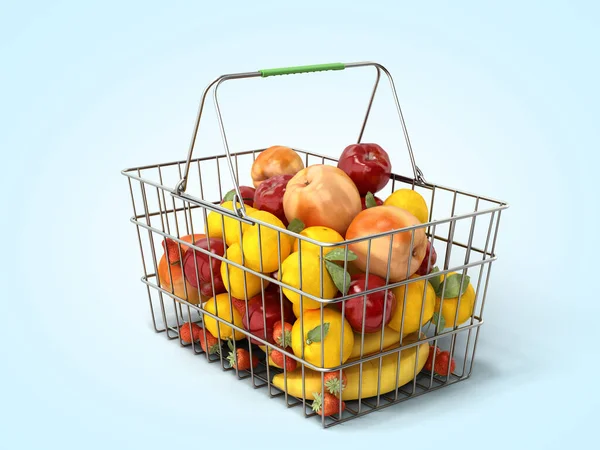 Košík Ovocem Koncept Čerstvé Potraviny Prodej Vykreslení Modrý Gradient — Stock fotografie