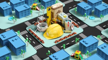 ürün kategorisi konsept onarım araçları renk şehir 3d render görüntü biçiminde
