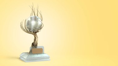 Modern konsept altın örgülü ağaç kadehini büyük bir inci 3D renkle renklendiriyor.