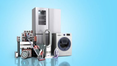 Ev aletleri E ticaret veya çevrimiçi alışveriş kavramı 3D gradyan üzerine yorumlama