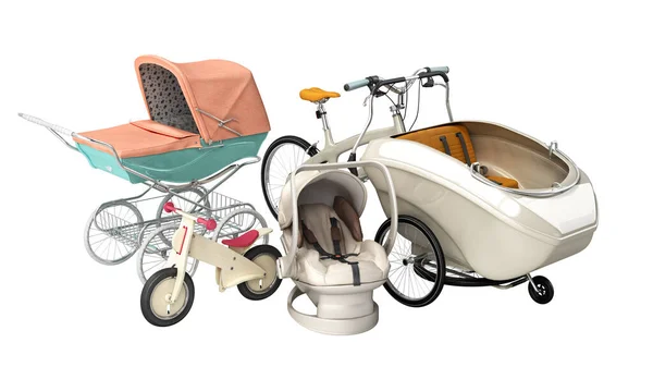 Veicoli Bambini Bici Seggiolino Auto Runbike Passeggino Rendere Bianco Senza — Foto Stock