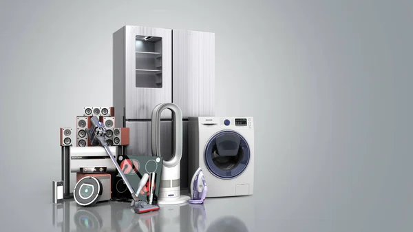 Eletrodomésticos Comércio Compras Line Conceito Render Gradiente Cinza — Fotografia de Stock