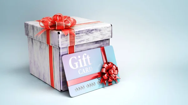 Gift Card Con Box Bow Rendering Sfondo Azzurro — Foto Stock