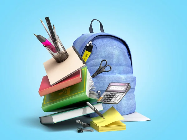 Blue Backpack School Supplies Render Blue Gradient — Stock Photo, Image