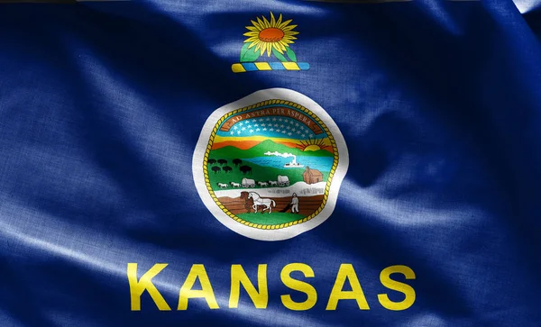 Textura de la tela de la bandera de Kansas - Banderas de los EE.UU. —  Fotos de Stock